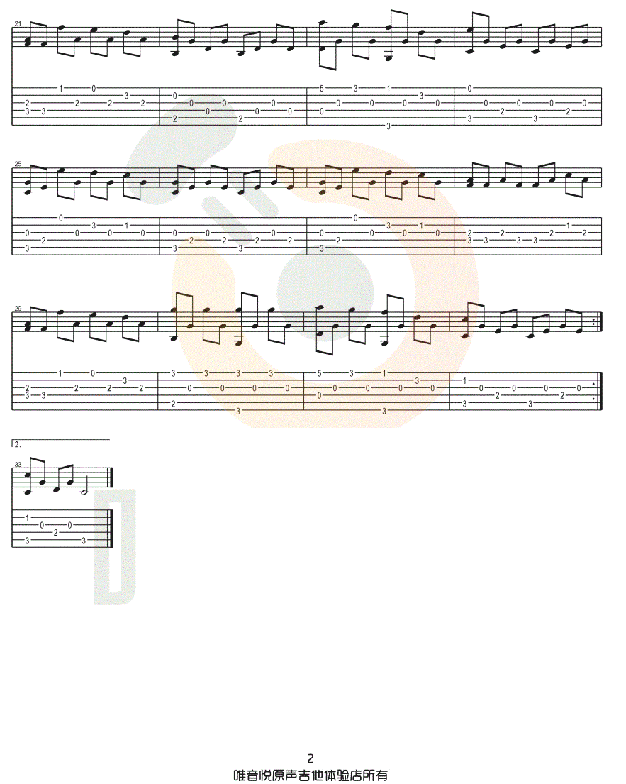 铃儿响叮当指弹谱_圣诞歌_吉他独奏六线谱_吉他指弹教学2