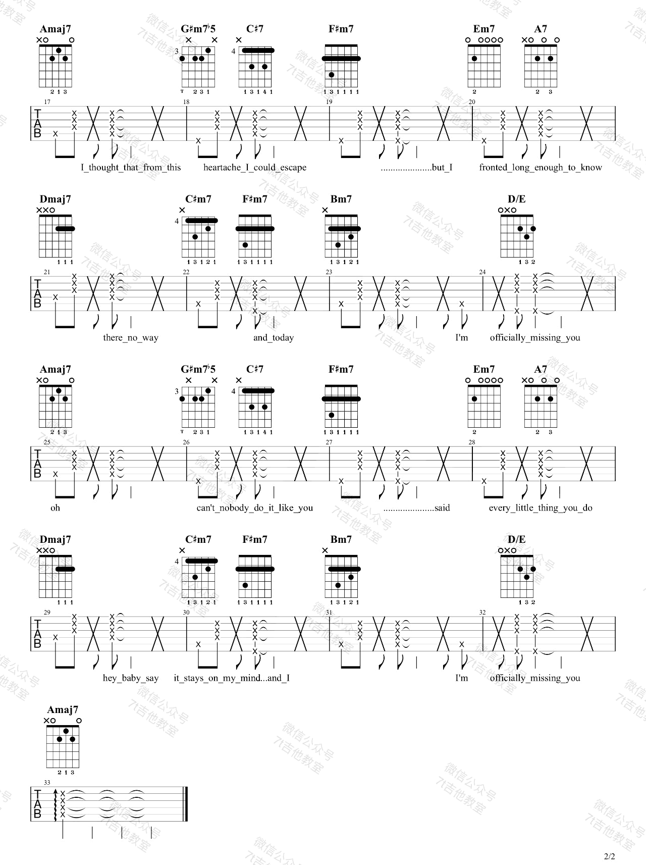 Officially Missing You吉他谱_Tamia_A调六线谱_弹唱教学视频2