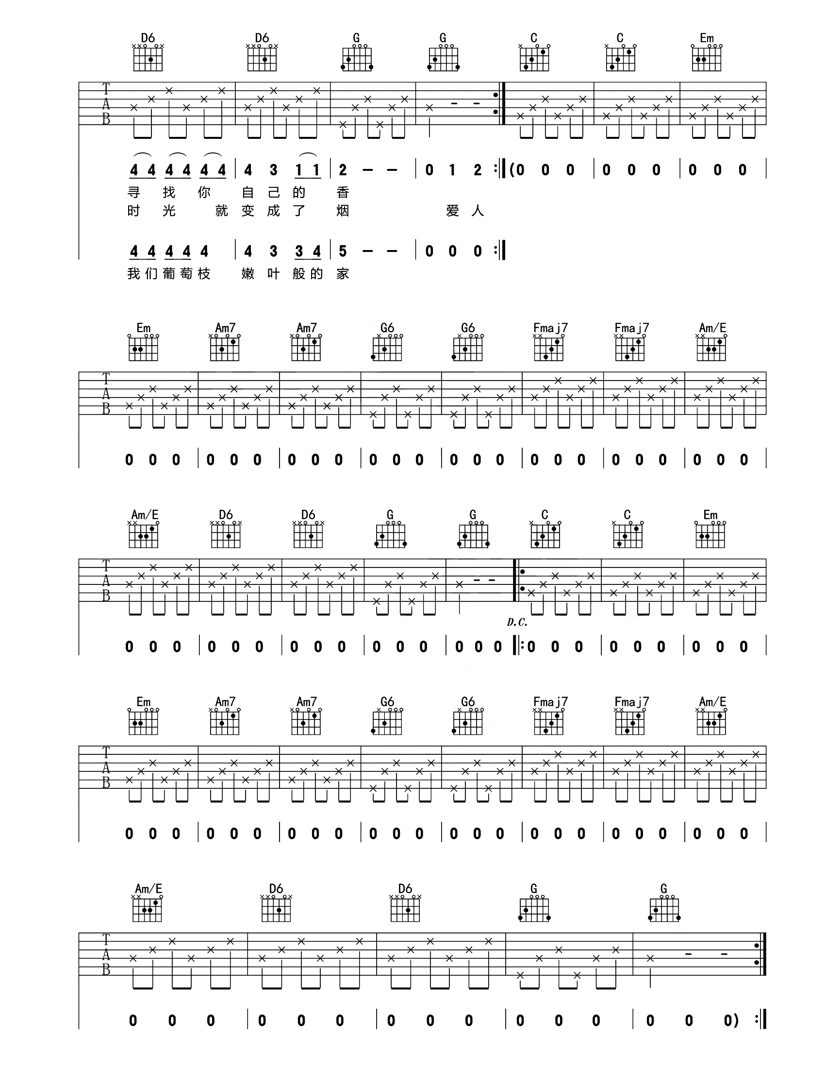 米店吉他谱_张玮玮_《米店》C调原版_高清弹唱六线谱2