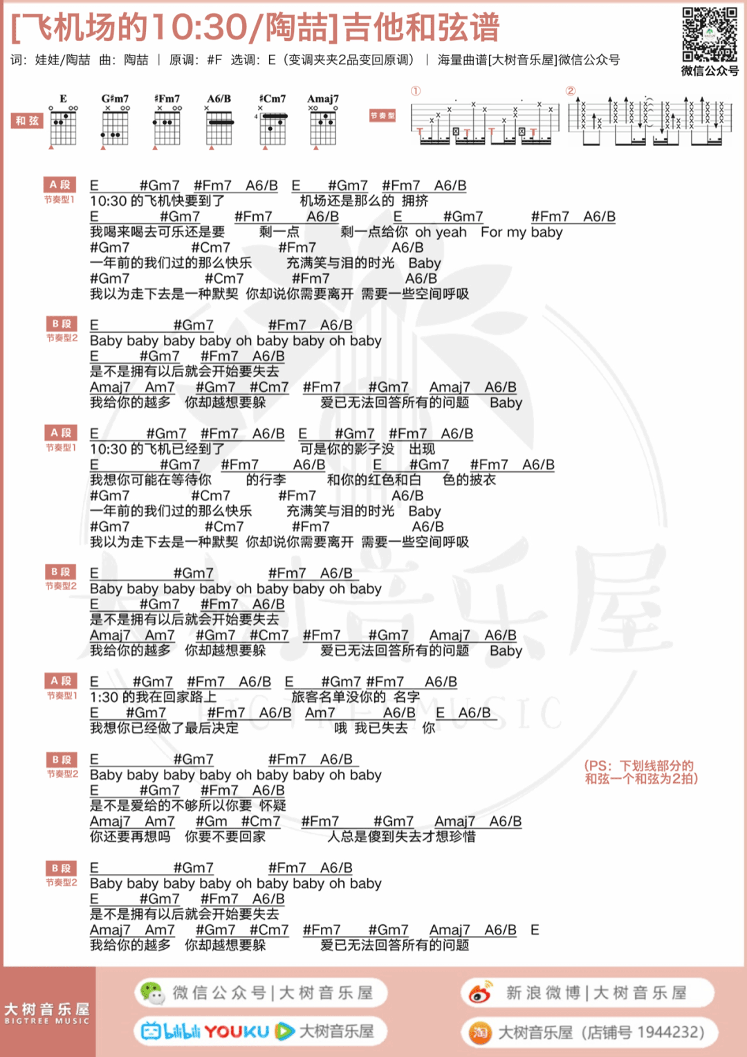 飞机场的十点半吉他谱_陶喆_E调六线谱_吉他弹唱教学视频4