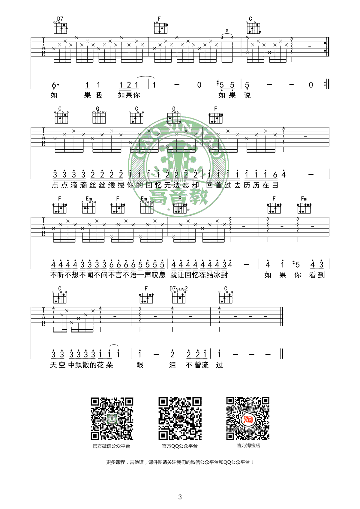 If You吉他谱_BigBang_C调原版_If You高清弹唱六线谱3