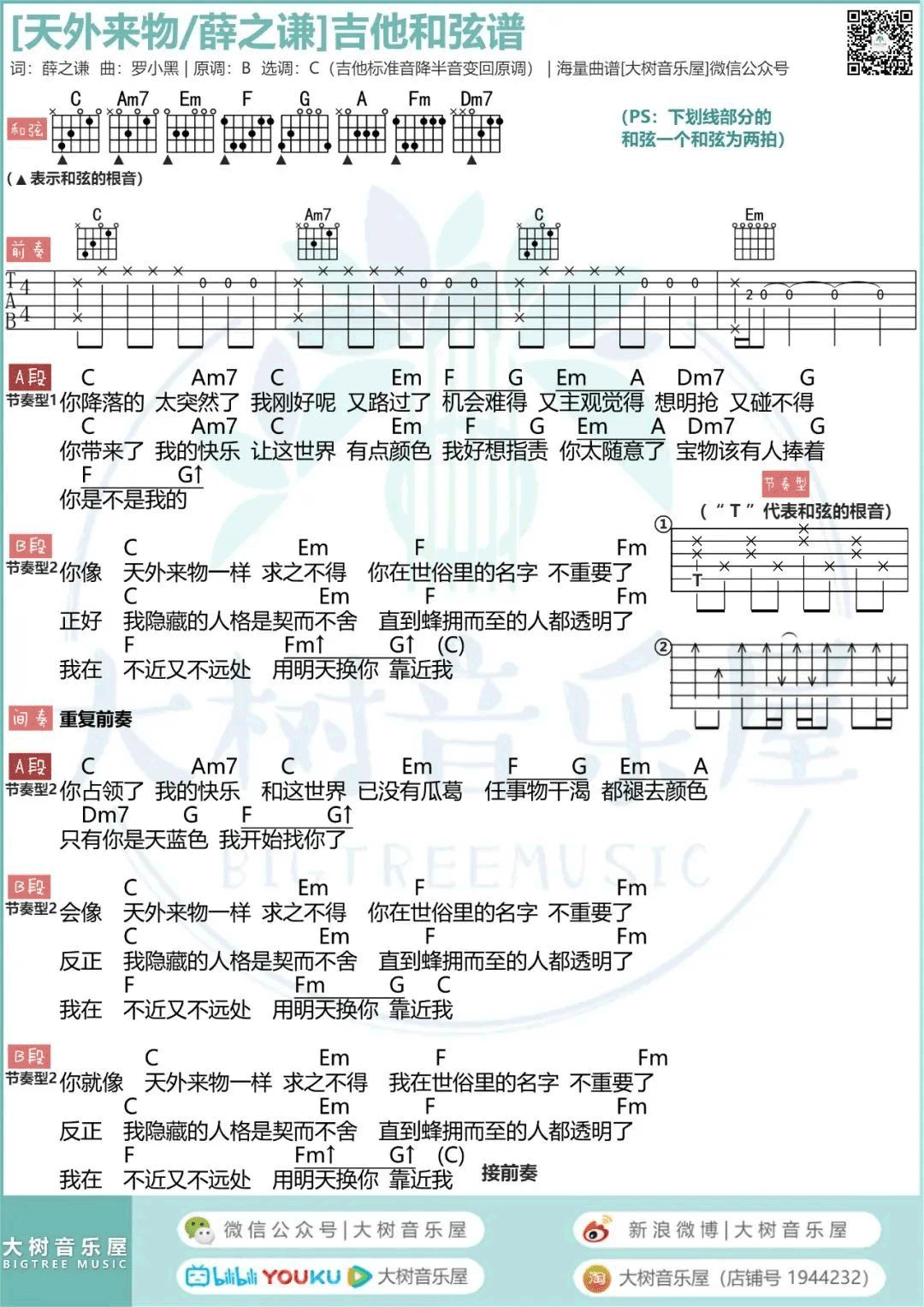 天外来物吉他谱_薛之谦_G调原版六线谱_吉他弹唱教学视频5