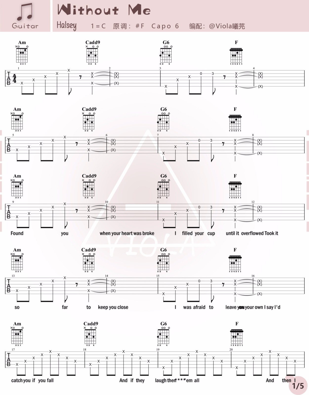 Without Me吉他谱_Halsey_C调六线谱_吉他弹唱教学视频1