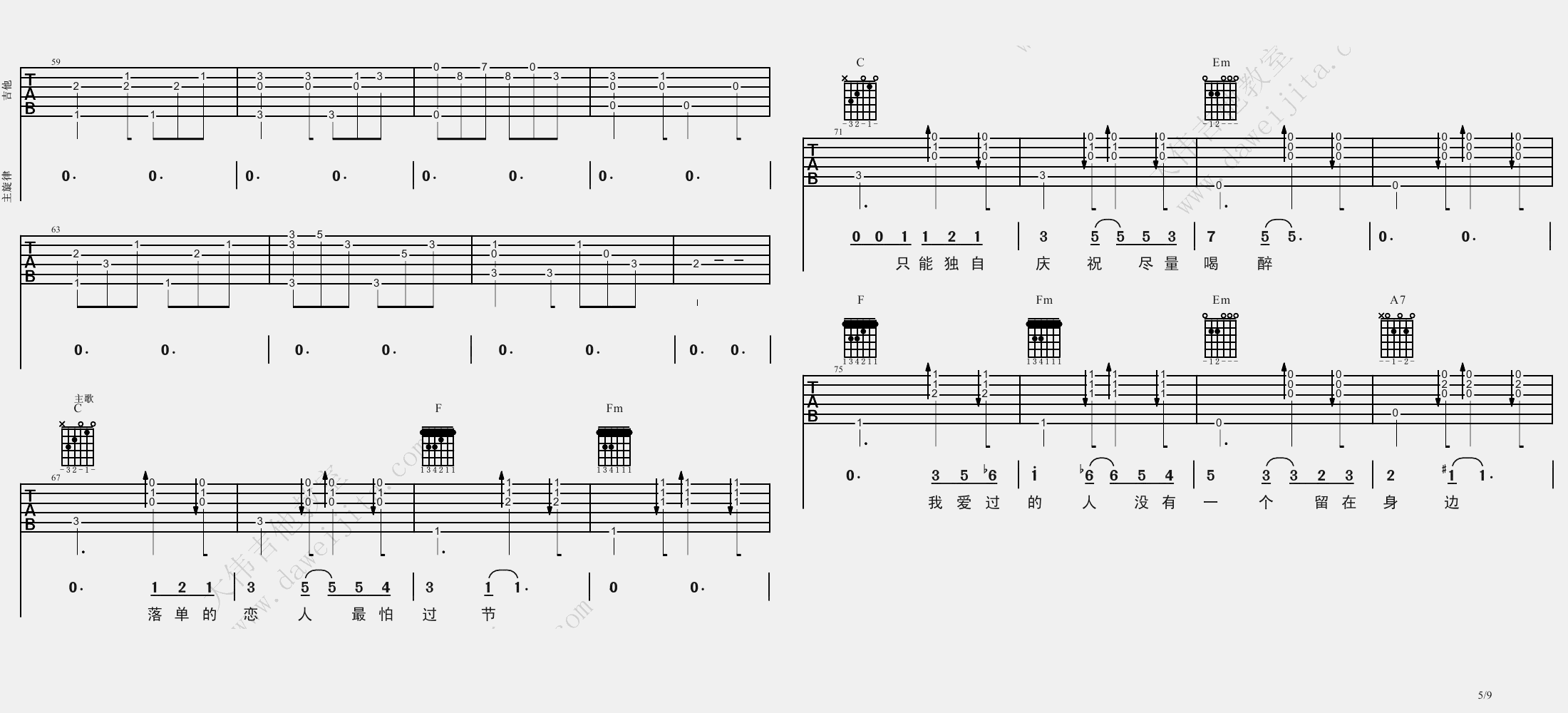 圣诞结吉他谱_陈奕迅_C调原版六线谱_吉他弹唱教学视频5