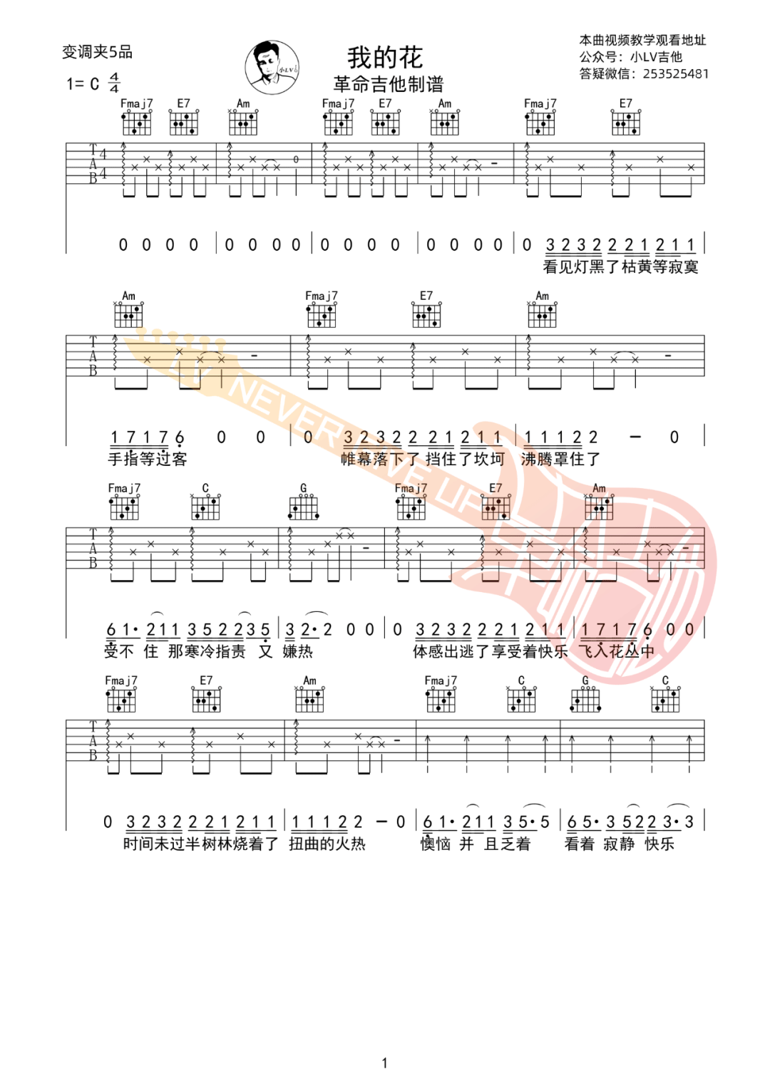 我的花吉他谱_要不要买菜_C调六线谱_吉他弹唱教学视频1