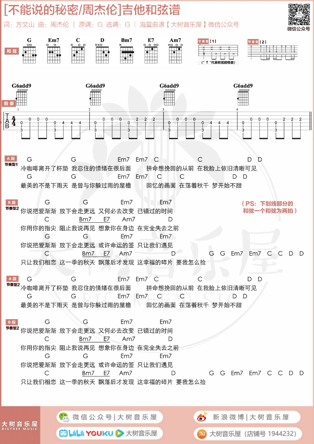 不能说的秘密吉他谱_周杰伦_G调六线谱_吉他弹唱教学视频5