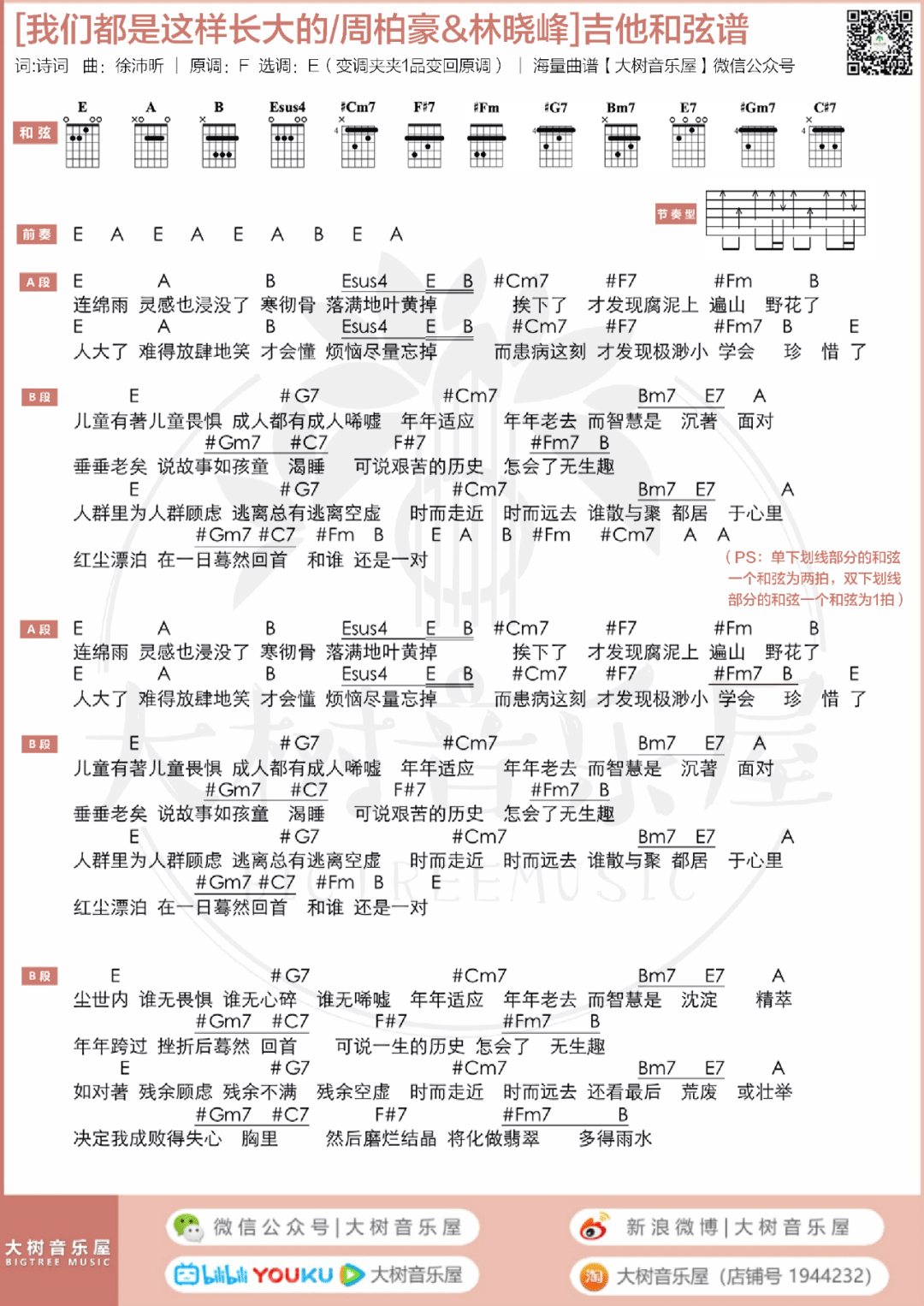 我们都是这样长大的吉他谱_周柏豪_E调六线谱_弹唱教学视频5