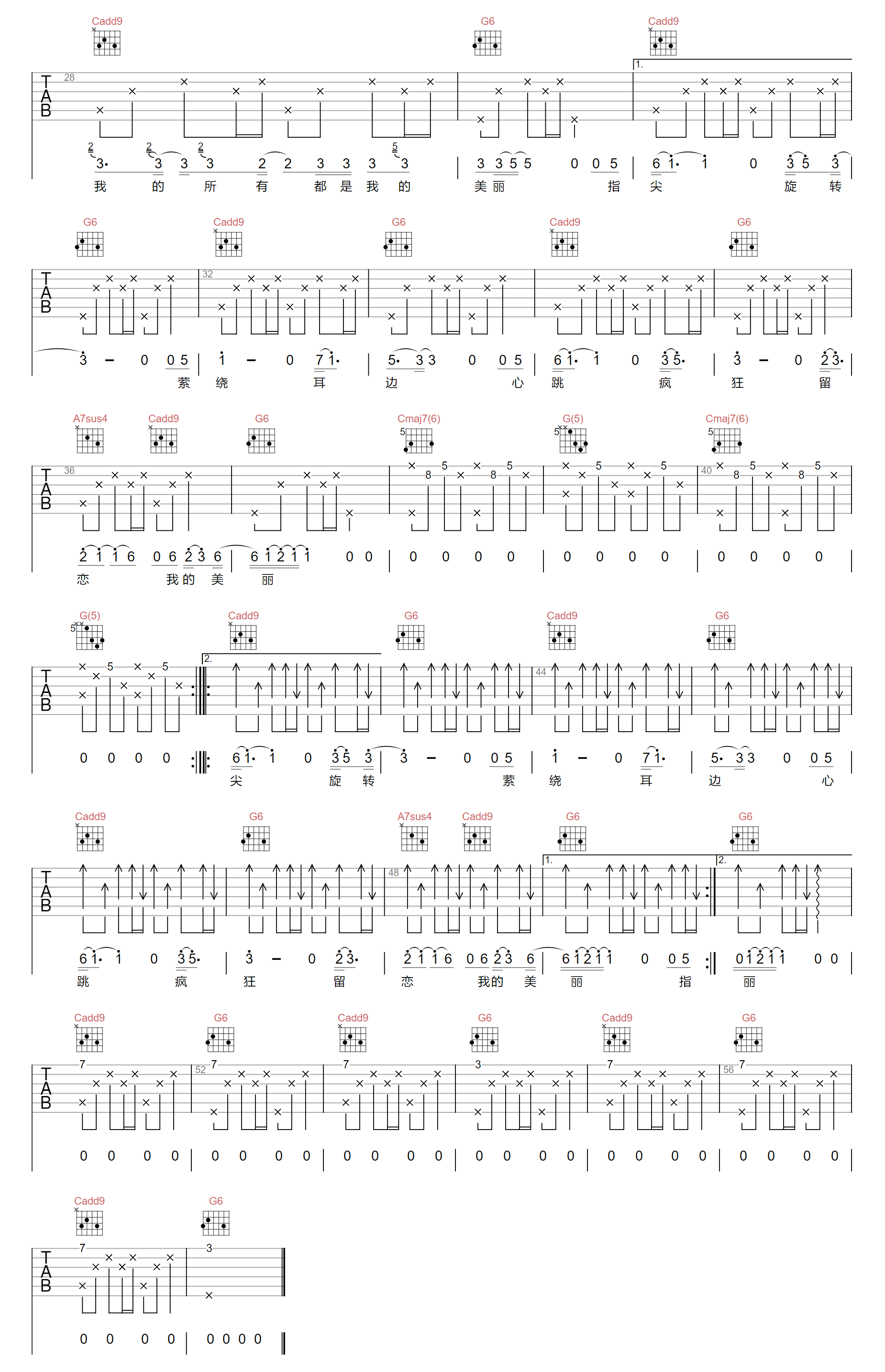 我的美丽吉他谱_黄绮珊_G调原版_高清弹唱六线谱2