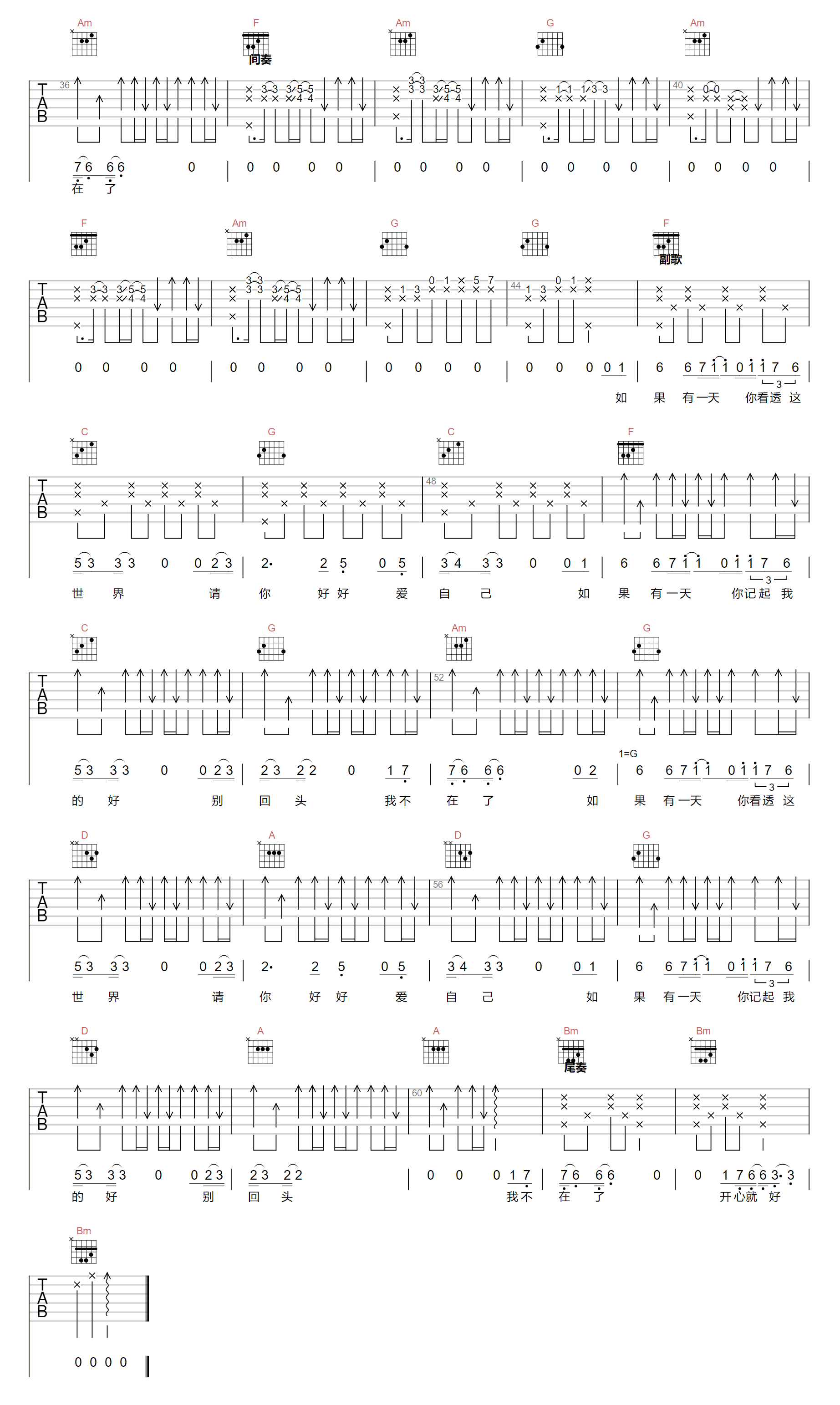 就好吉他谱_王栎鑫_C调原版_高清弹唱六线谱2