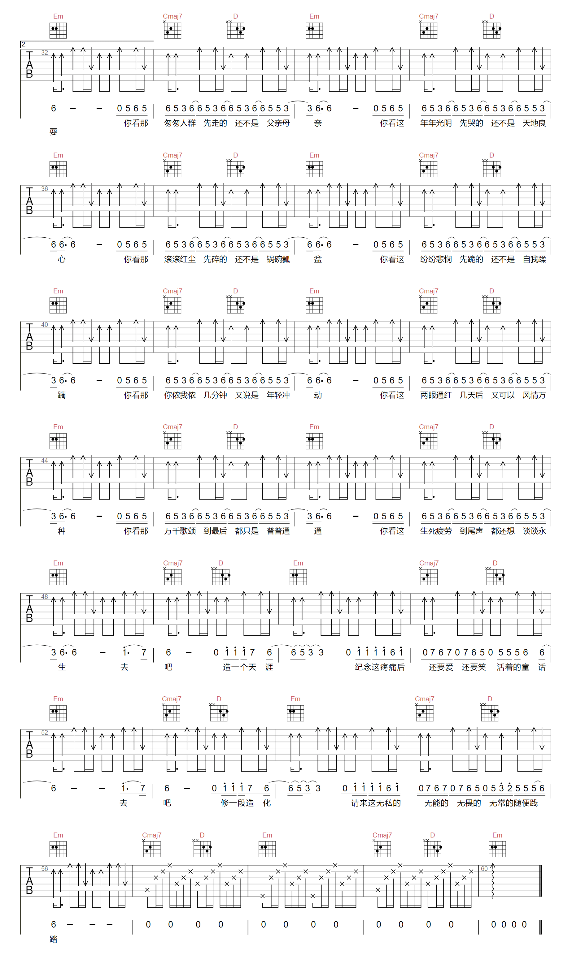 但求疼吉他谱_谭维维_G调原版_高清弹唱六线谱2