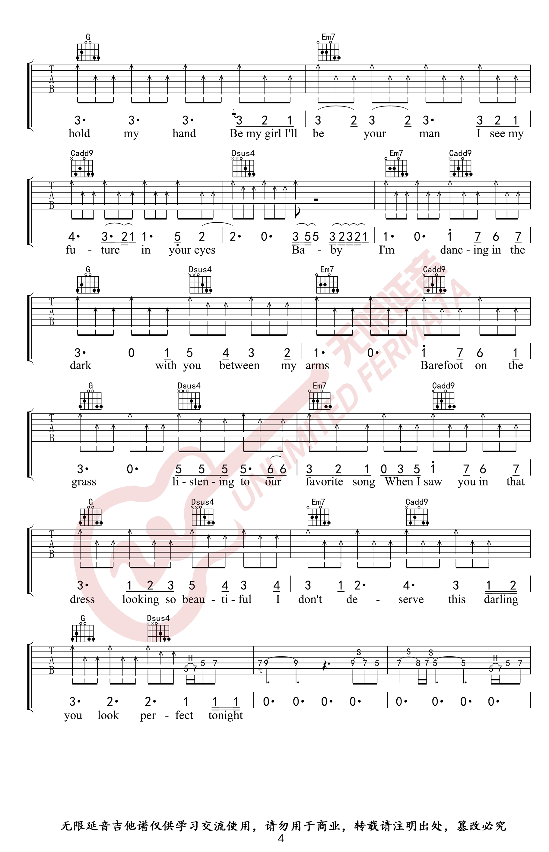 Perfect吉他谱_Ed Sheeran_G调原版_高清弹唱六线谱4