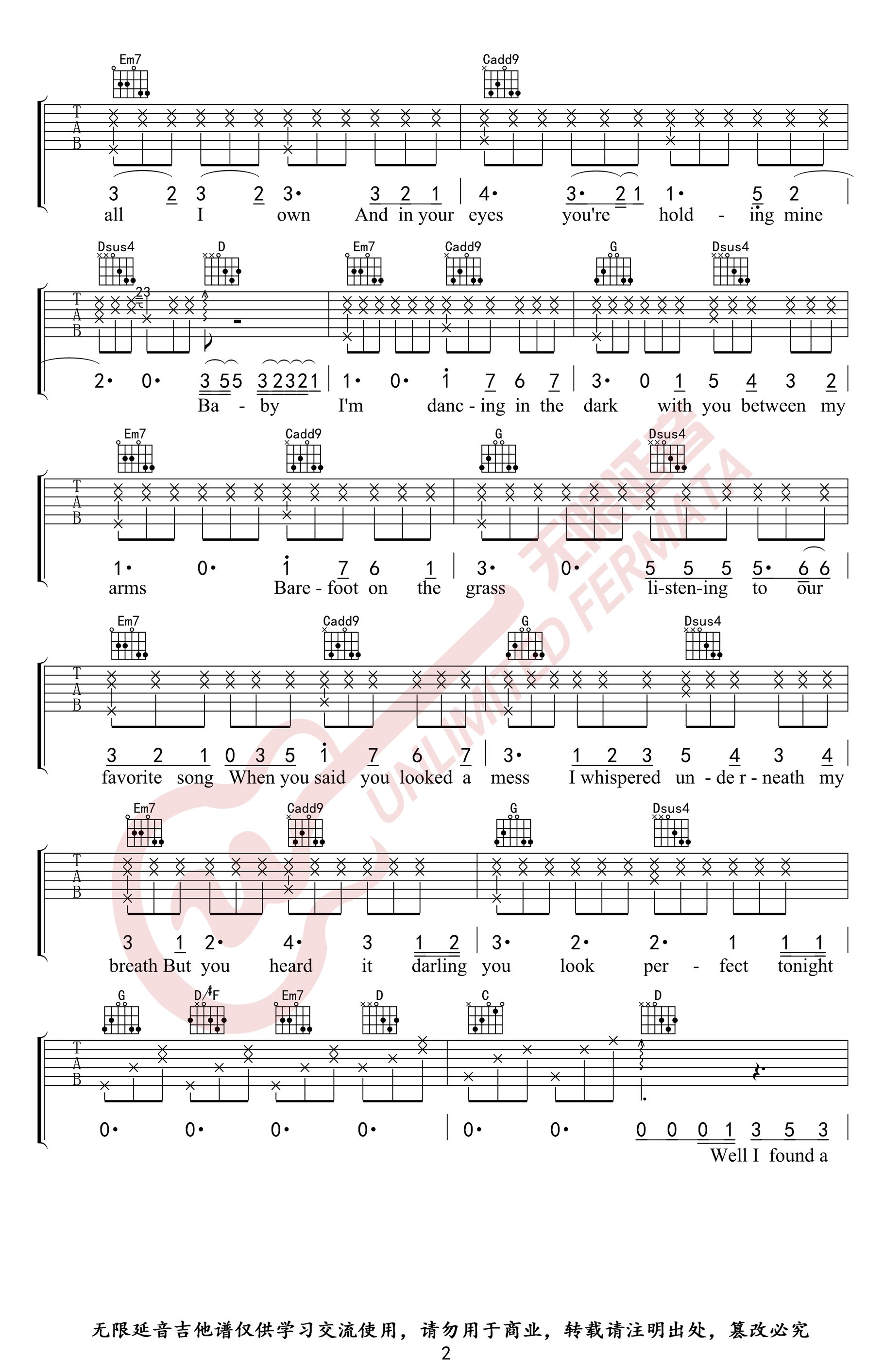 Perfect吉他谱_Ed Sheeran_G调原版_高清弹唱六线谱2