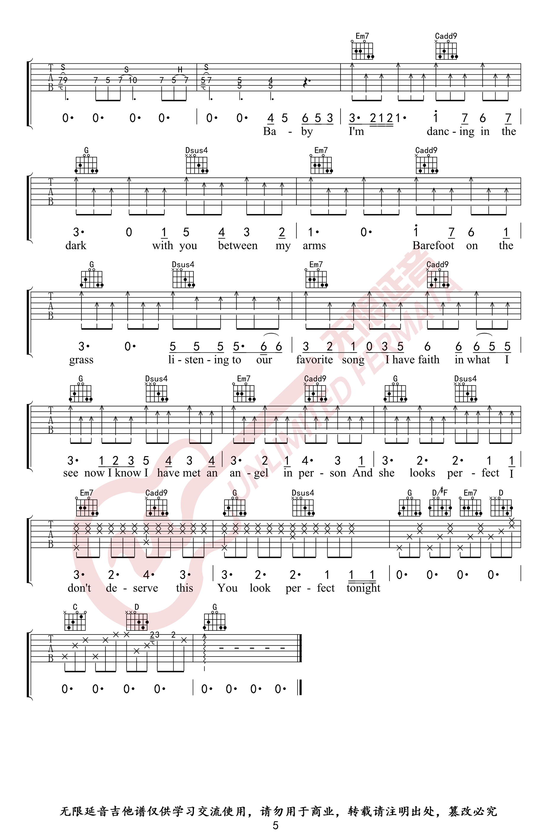 Perfect吉他谱_Ed Sheeran_G调原版_高清弹唱六线谱5