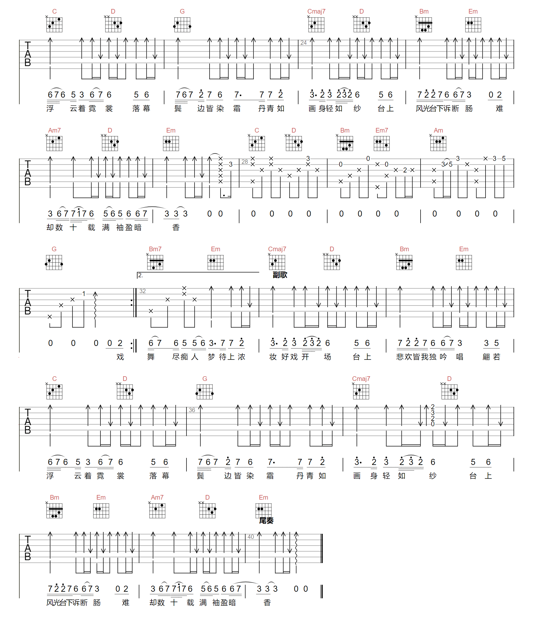 难却吉他谱_祥嘞嘞_C调简单版_高清弹唱六线谱2