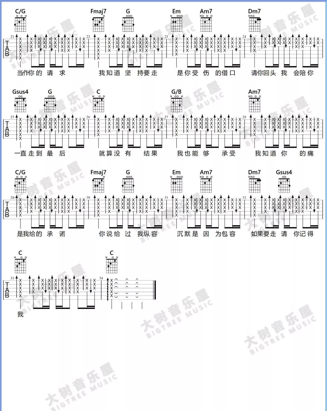 借口吉他谱_周杰伦_C调原版六线谱_吉他弹唱教学视频2