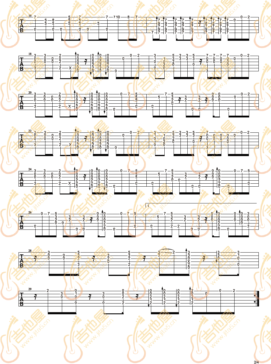 青鸟指弹吉他谱_火影忍者_吉他独奏六线谱_高清指弹谱2