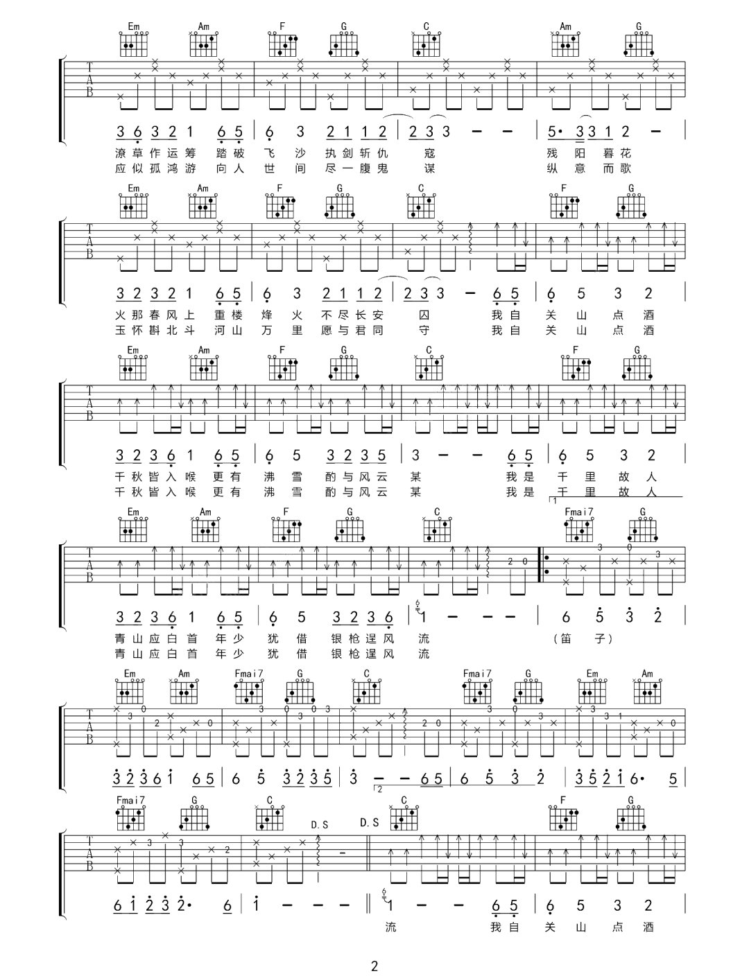 关山酒吉他谱_等什么君_C调原版_高清弹唱六线谱2