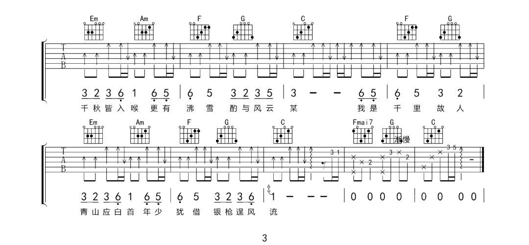 关山酒吉他谱_等什么君_C调原版_高清弹唱六线谱3