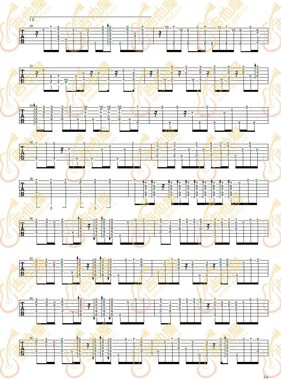 青鸟指弹吉他谱_火影忍者_吉他独奏六线谱_高清指弹谱3