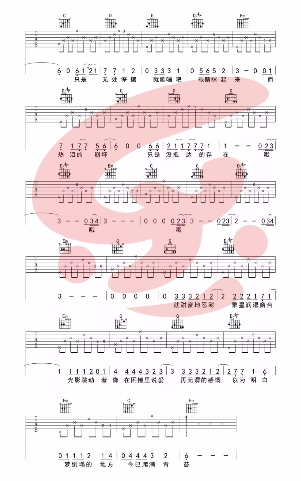 理想三旬吉他谱_陈鸿宇_G调简单版_高清弹唱六线谱4
