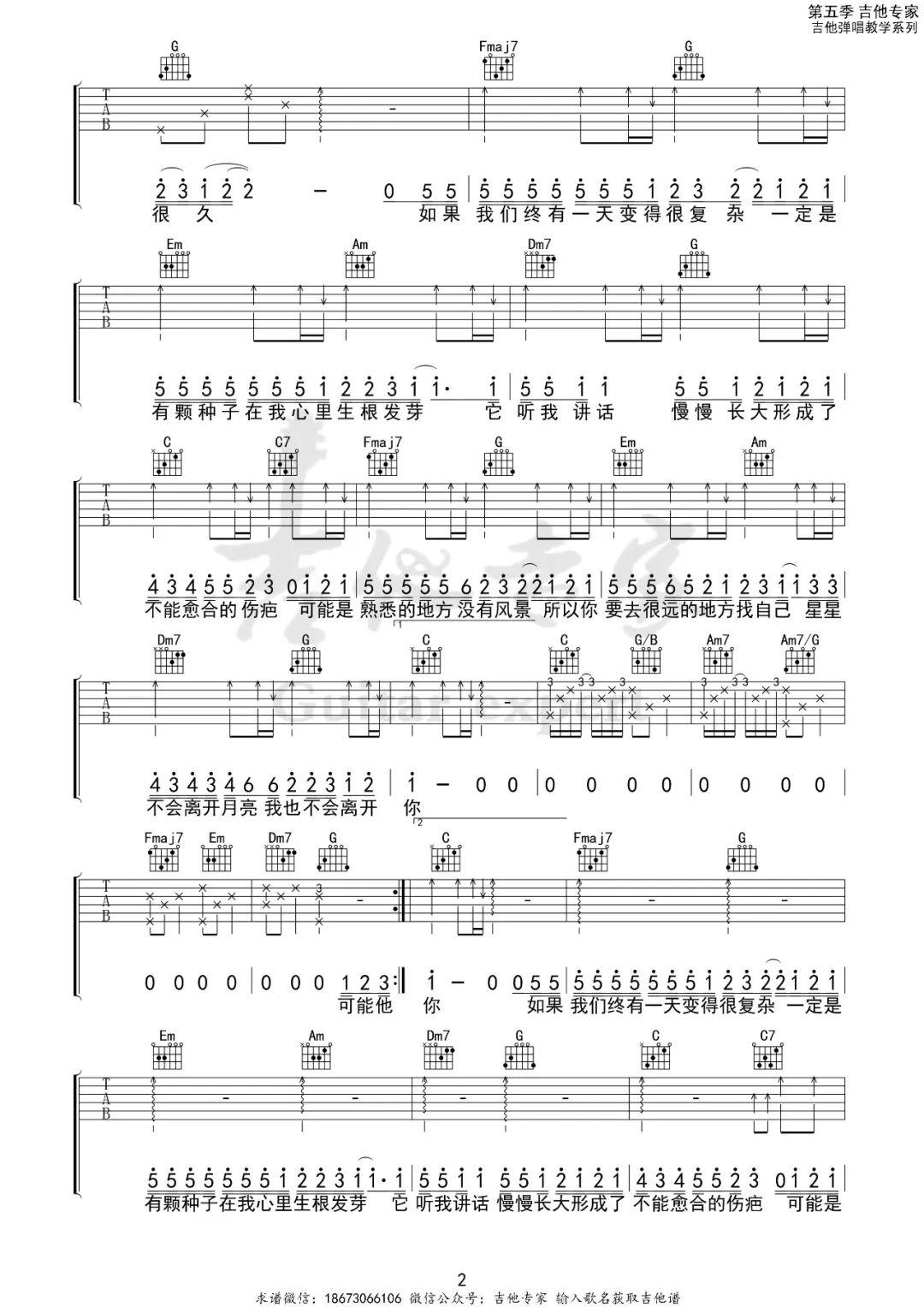 可能吉他谱_李怡然同学_C调原版_高清弹唱六线谱2