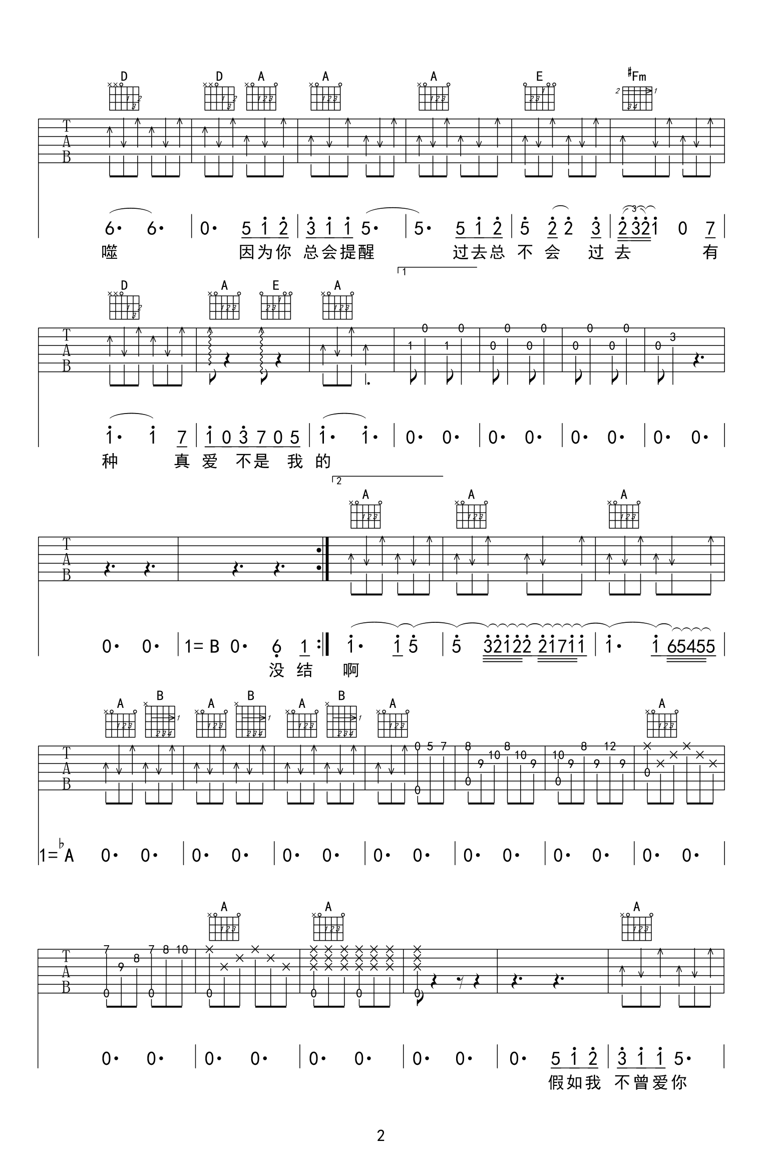 爱吉他谱_莫文蔚_《爱》C调原版_高清弹唱六线谱2