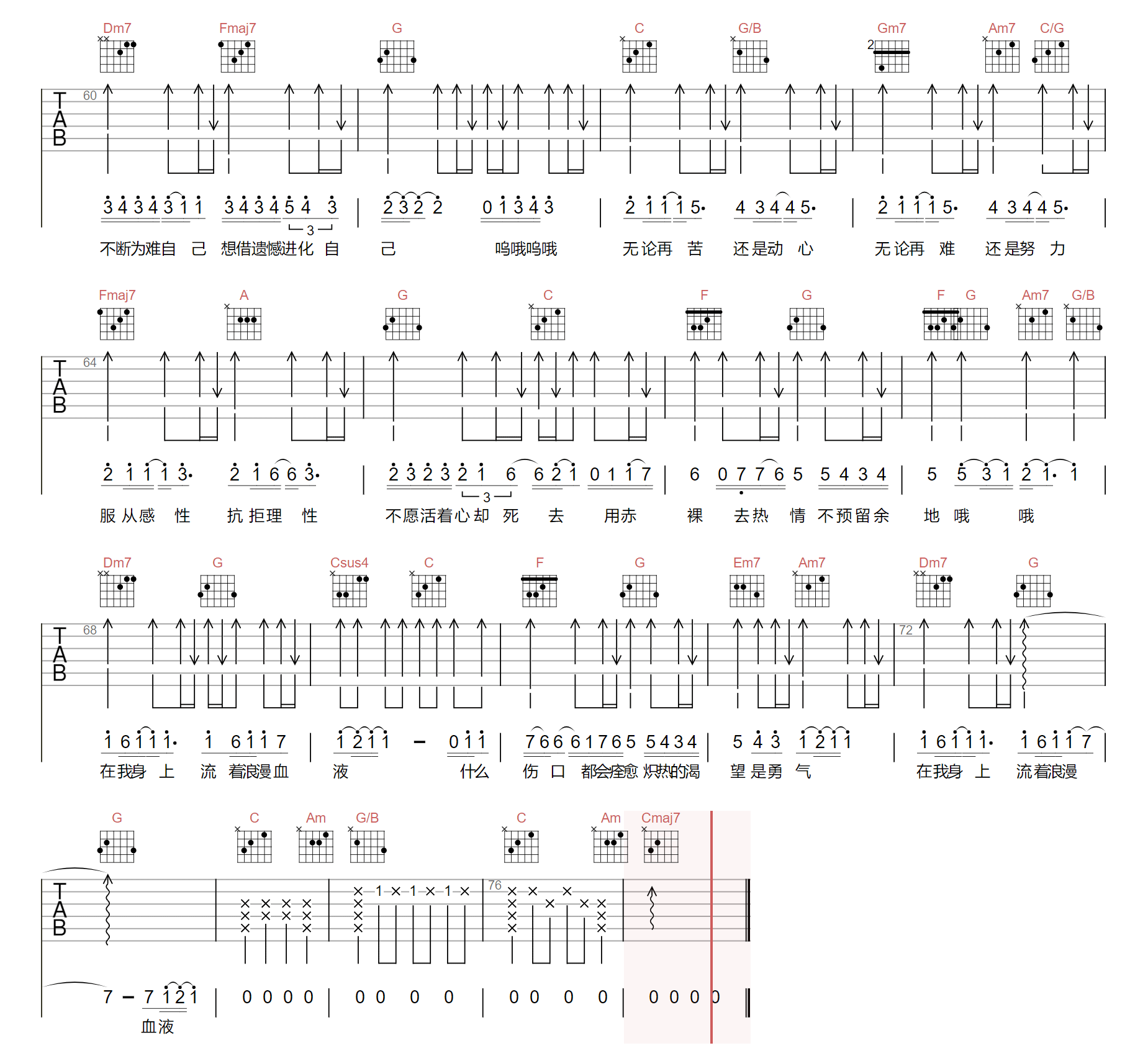 浪漫血液吉他谱_林俊杰_C调原版_高清弹唱六线谱3