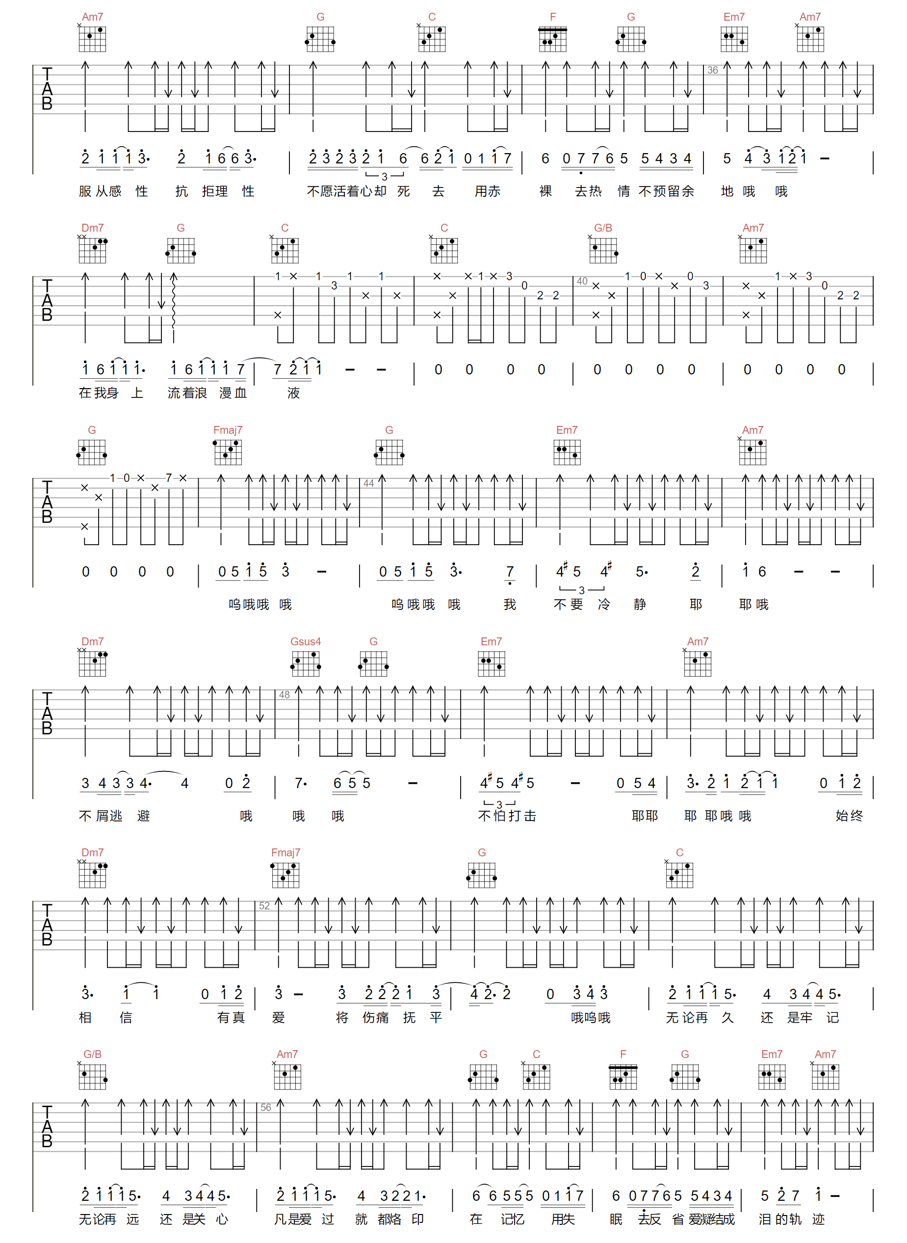 浪漫血液吉他谱_林俊杰_C调原版_高清弹唱六线谱2