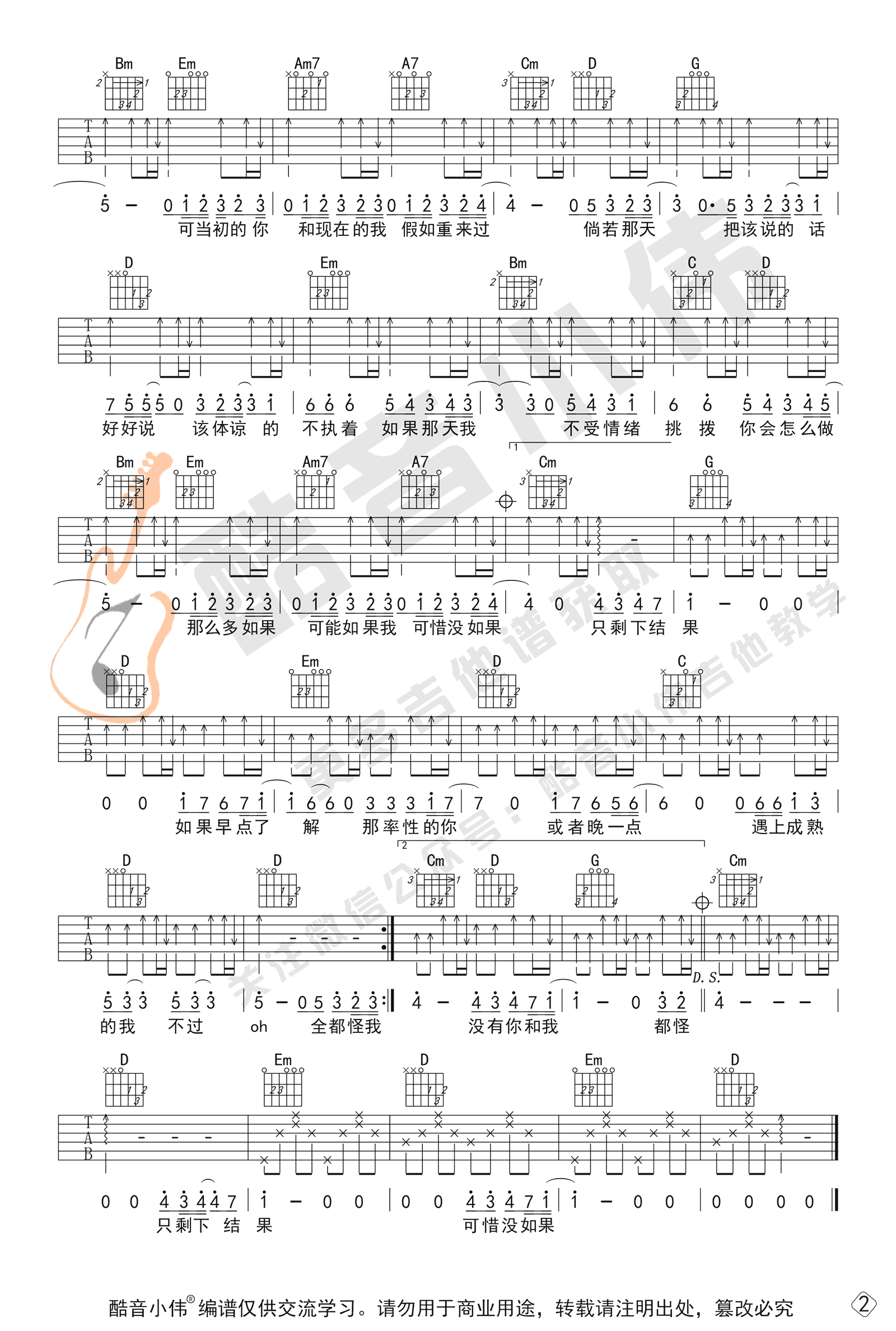 可惜没如果吉他谱_林俊杰_G调原版_高清弹唱六线谱2