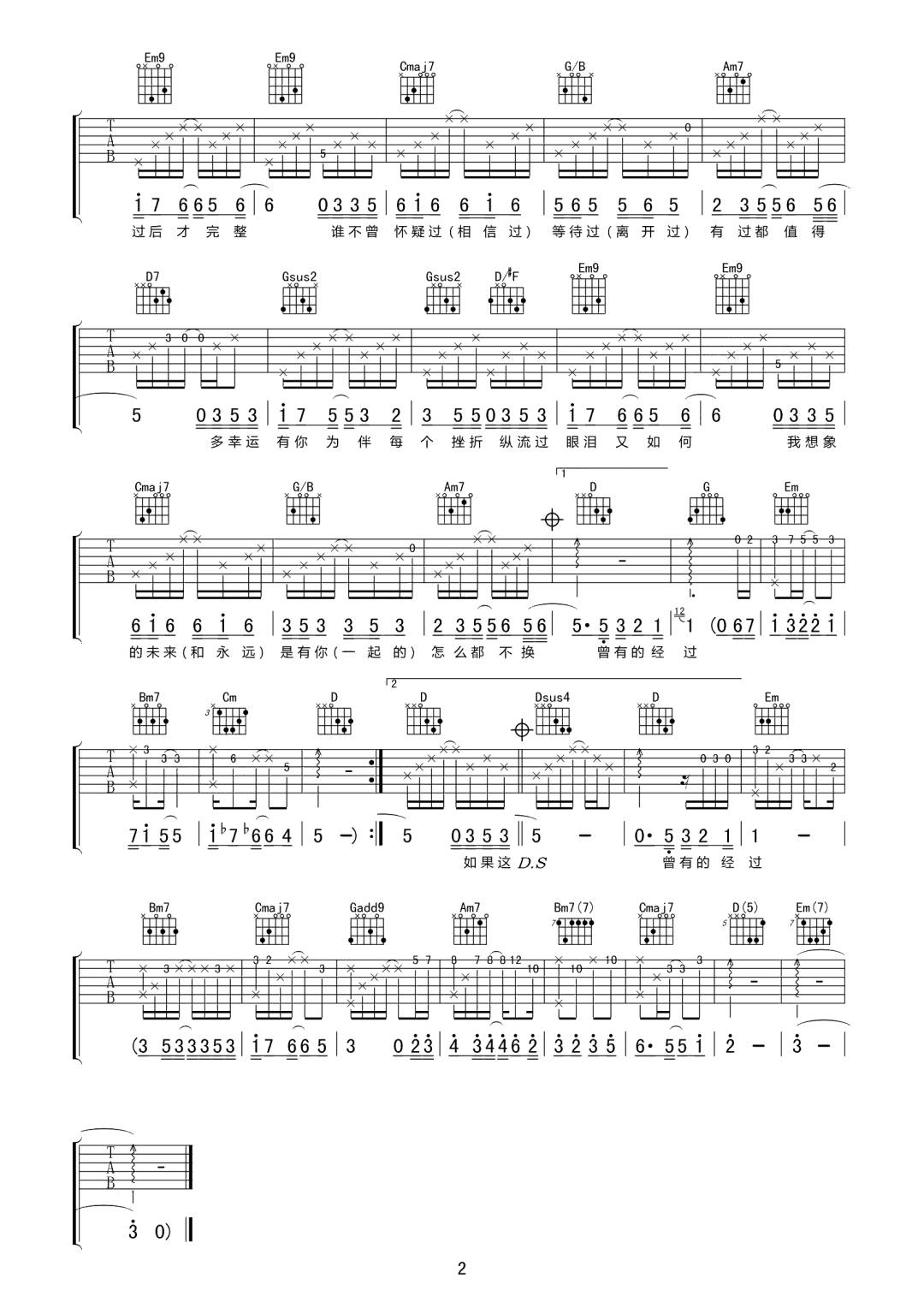 经过吉他谱_陈楚生_G调原版_高清弹唱六线谱2