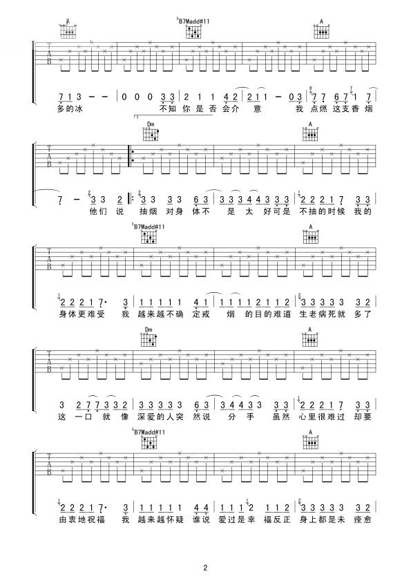 瘾吉他谱_陈楚生_《瘾》F调原版_高清弹唱六线谱2