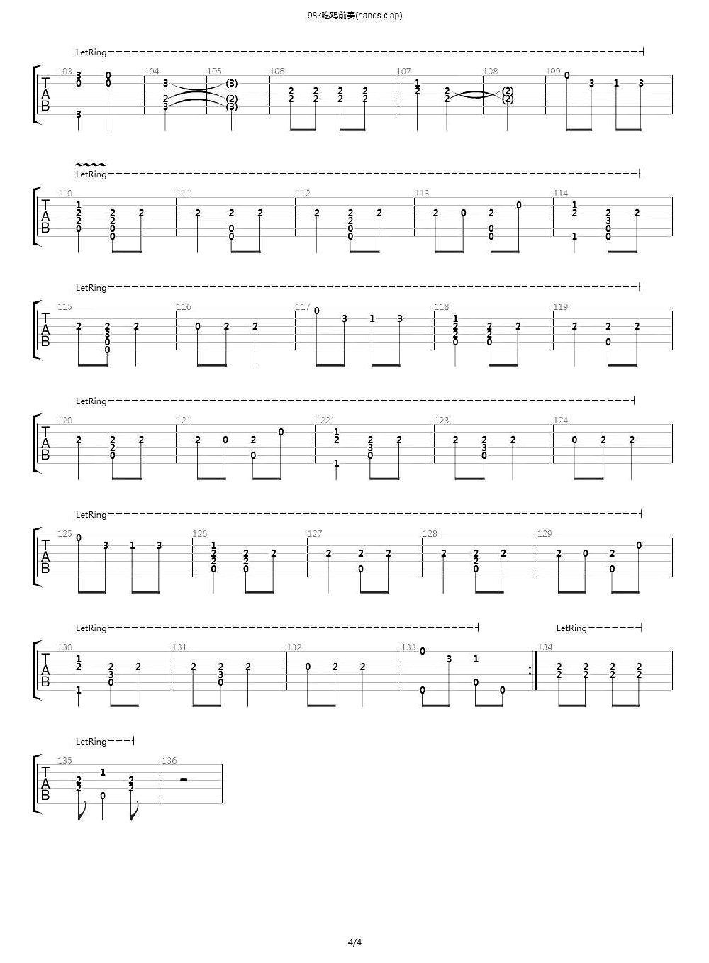 HandClap指弹吉他谱_吉他独奏六线谱_高清指弹谱4