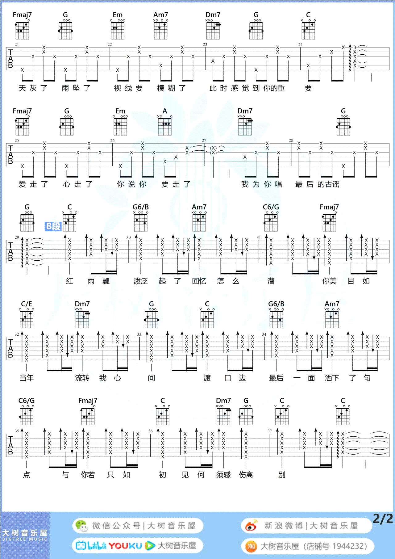 如果当时吉他谱_许嵩_C调原版六线谱_吉他弹唱教学视频2