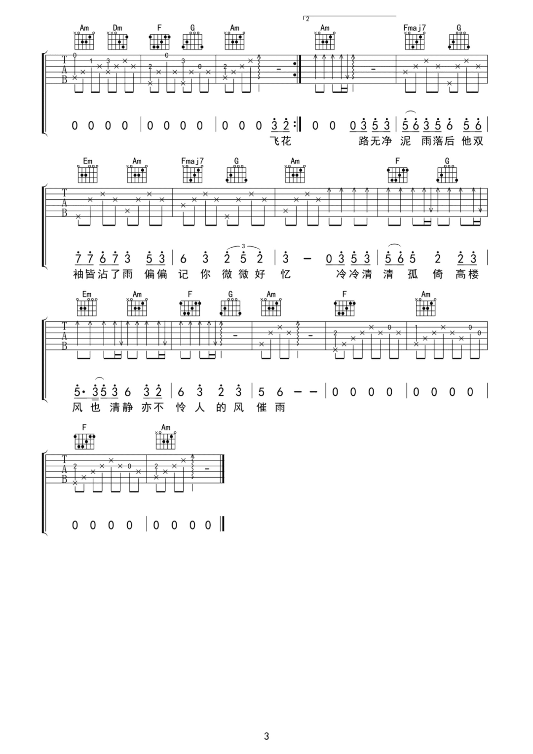 风催雨吉他谱_灼夭_C调原版_高清弹唱六线谱3