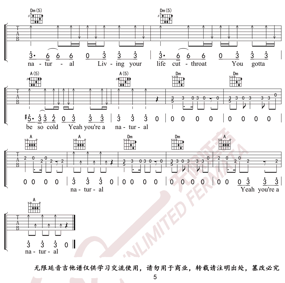 Natural吉他谱_Imagine Dragons_F调原版_高清弹唱六线谱5