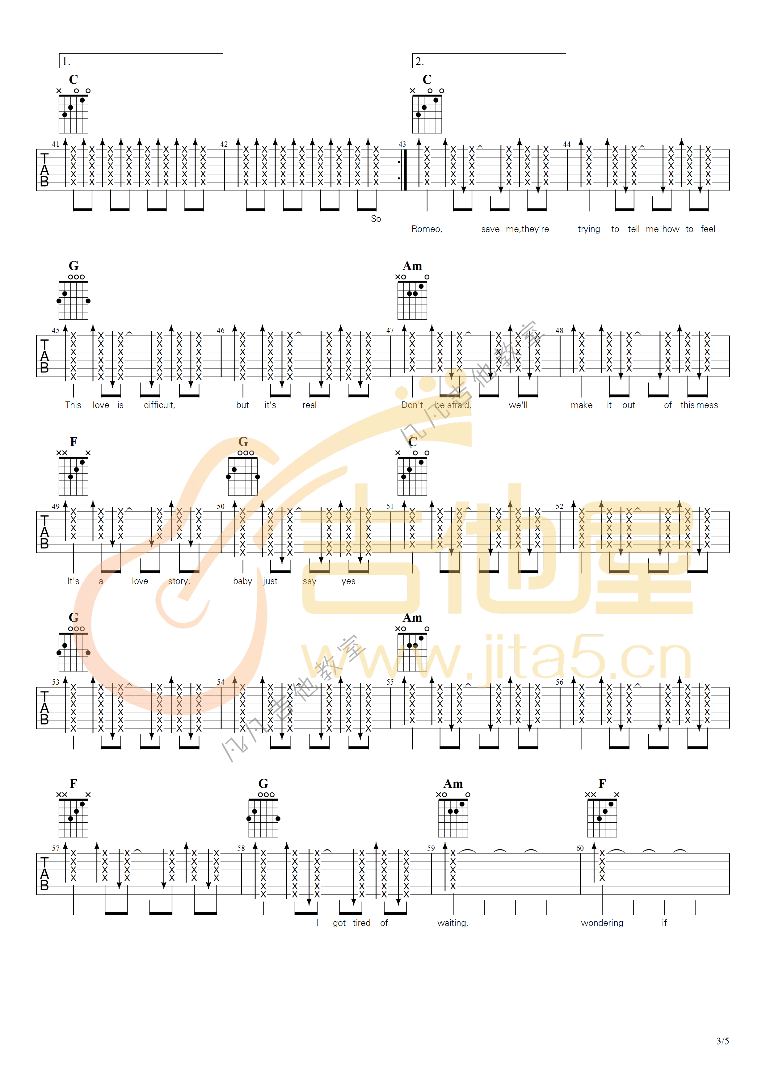 Love Story吉他谱_Taylor Swift_C调六线谱_吉他弹唱教学视频3