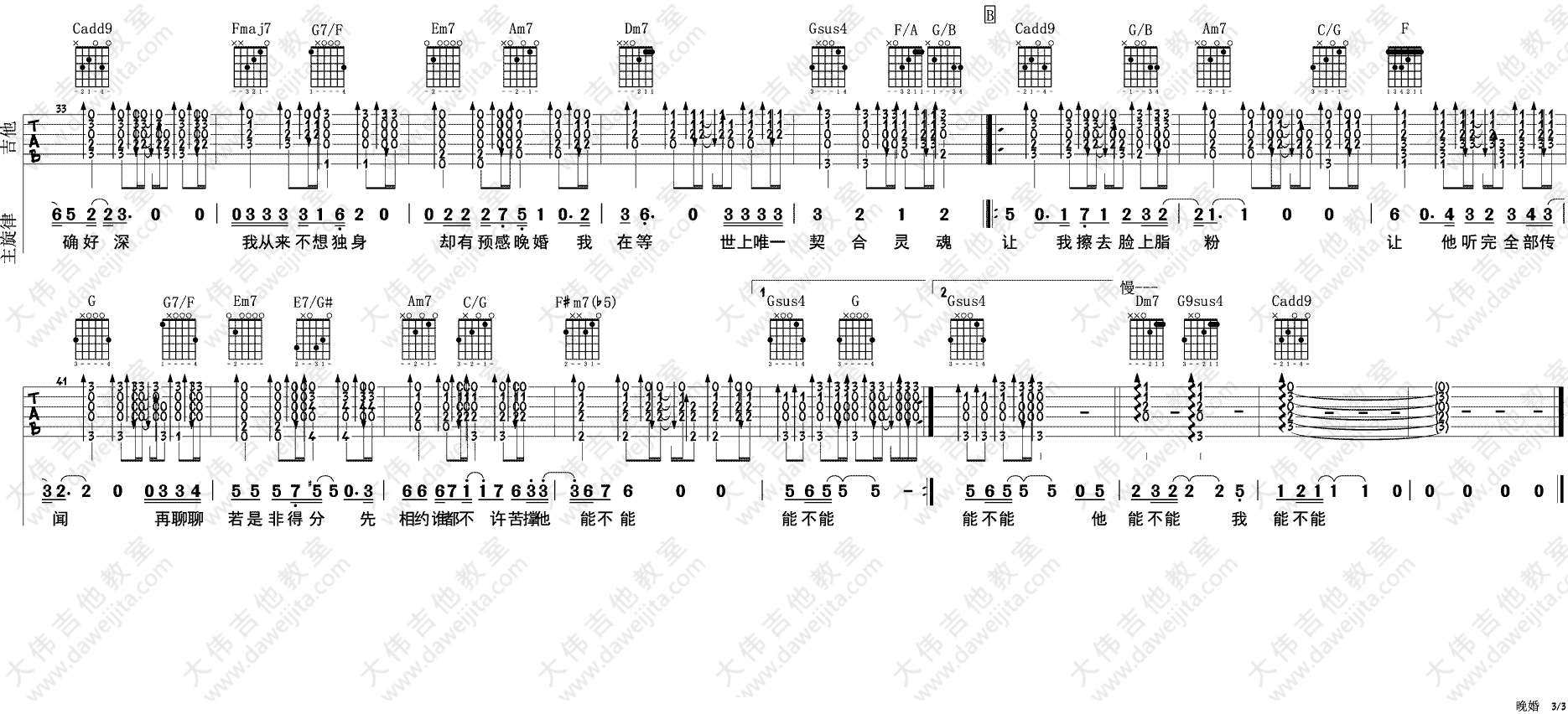 晚婚吉他谱_李宗盛_C调原版六线谱_吉他弹唱教学视频3